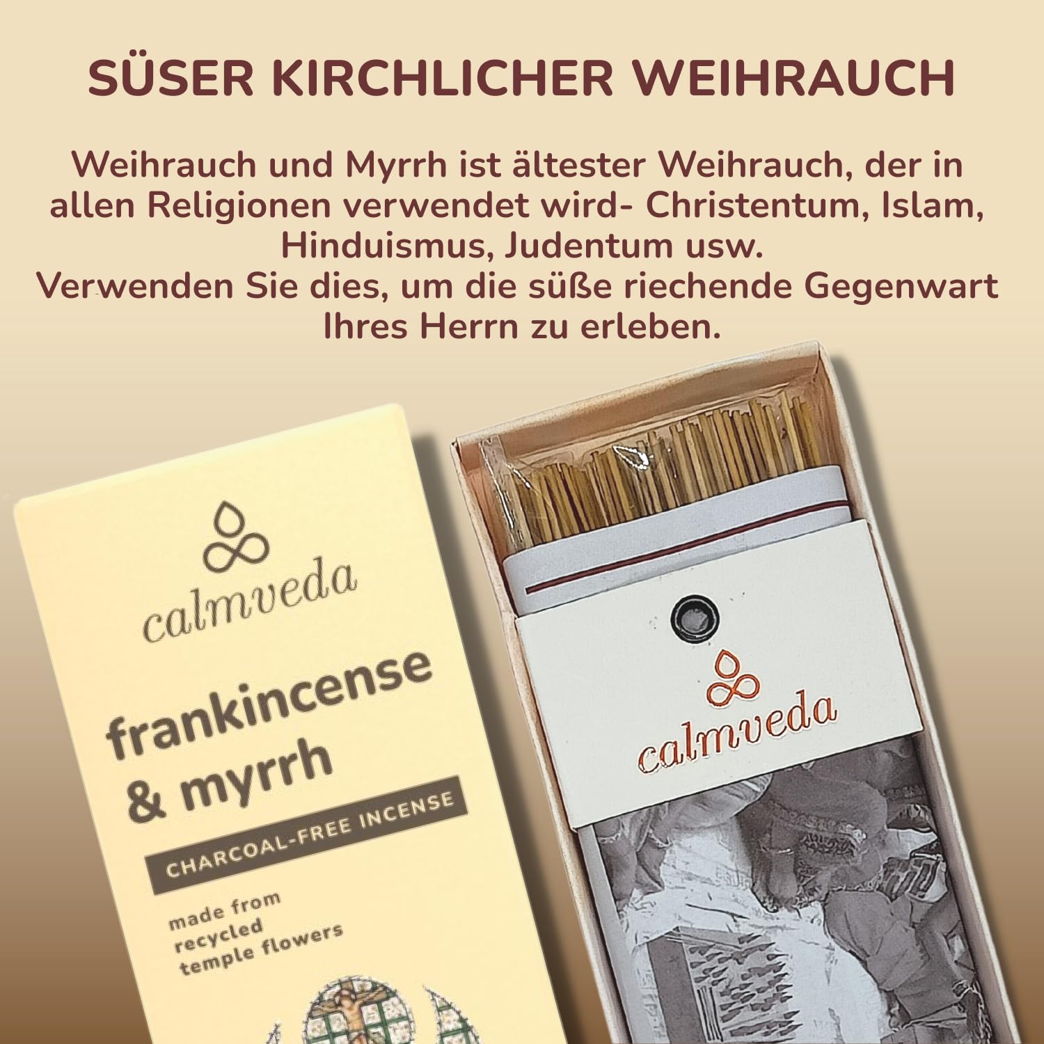 Frankincense Räucherstäbchen Weihrauch mit Myrrh - (80 weihrauch stäbchen) Kirche Räuchern, Recycelte Blüten | Weihrauch zum Räuchern | Räucherstäbchen Set mit räucherwerk